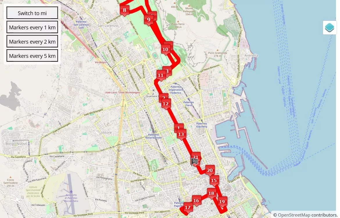 XXIX Maratona di Palermo, mappa percorso gara 21.0975 km