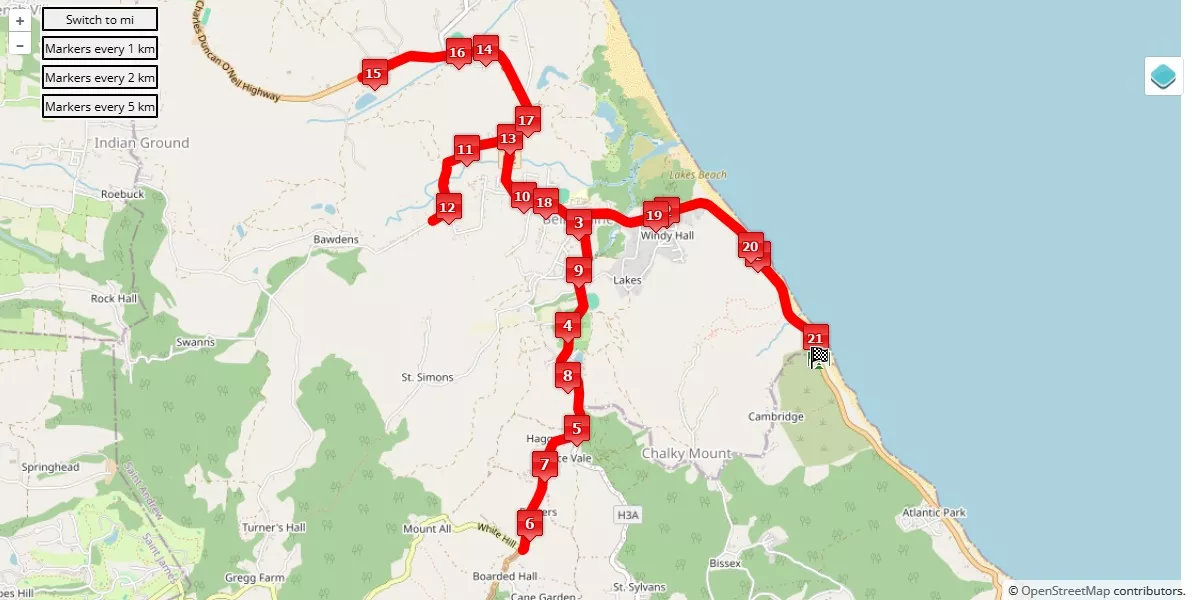 The Barbados Marathon Weekend 2024, mappa percorso gara 21.0975 km