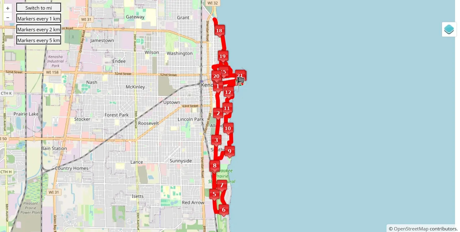 Wisconsin Marathon 2025, mappa percorso gara 21.0975 km