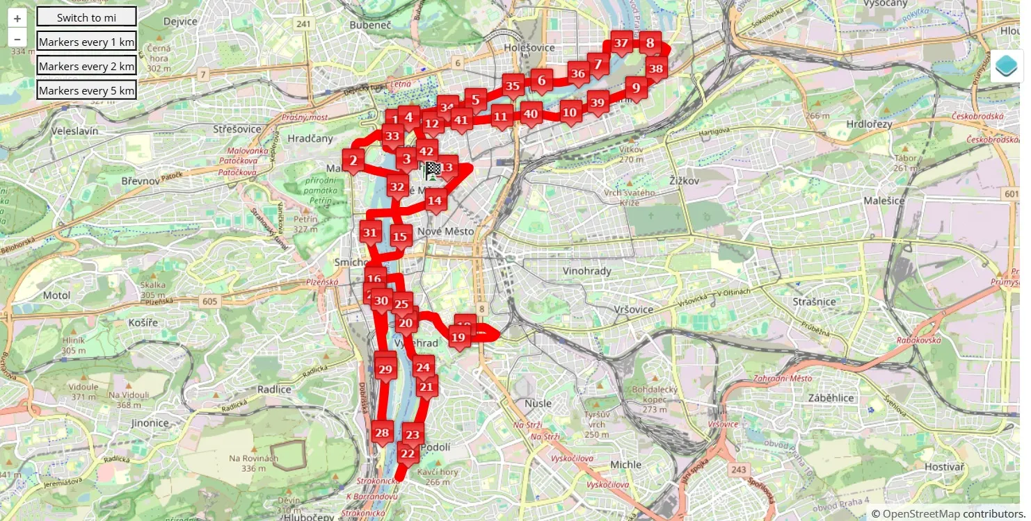 mappa percorso di gara ORLEN Prague Marathon 2025