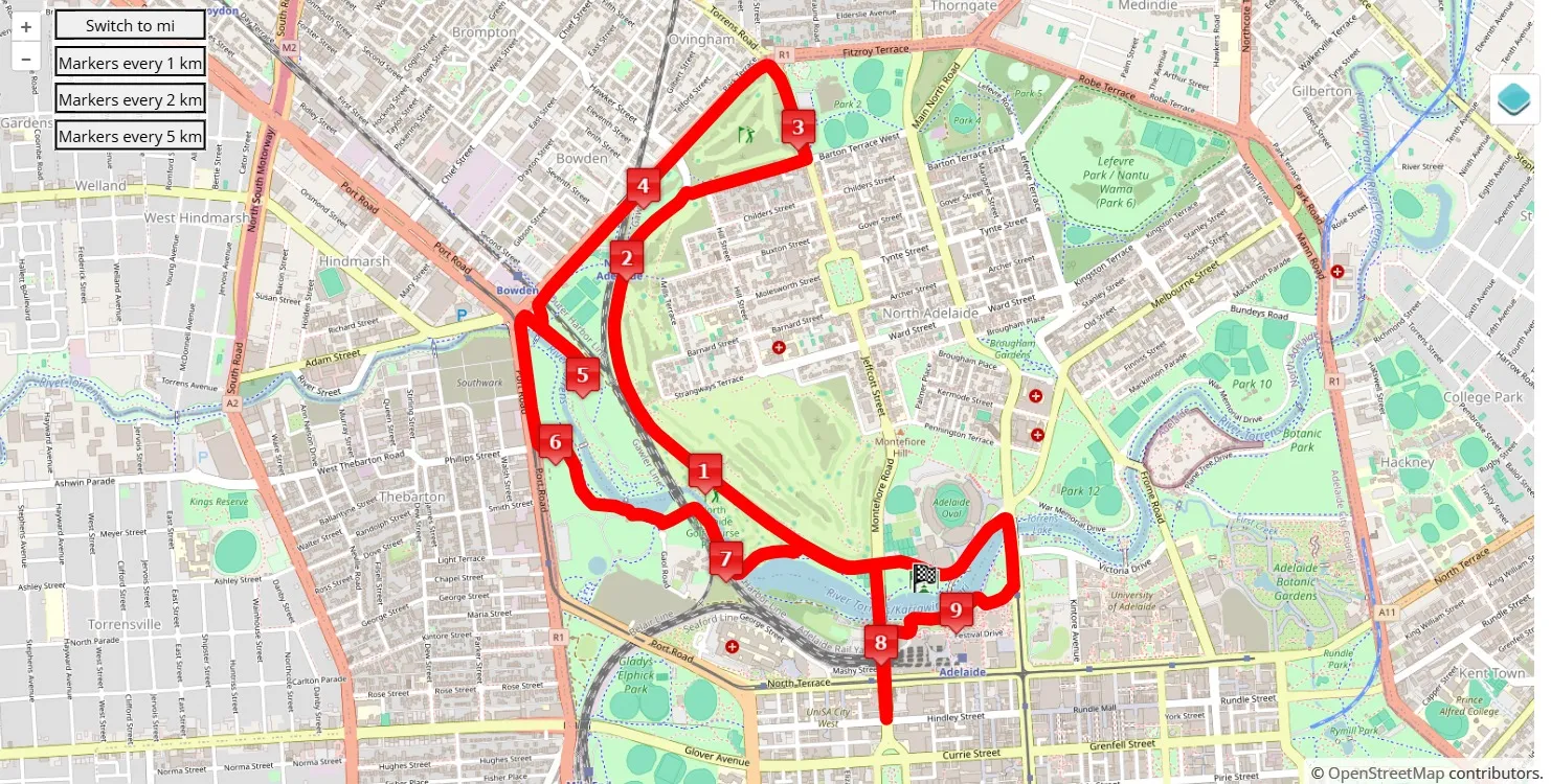 Adelaide Marathon Festival 2025, mappa percorso gara 10 km
