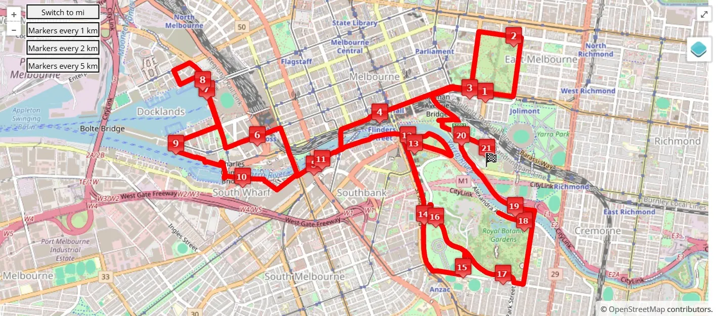 race course map per Run Melbourne 2026