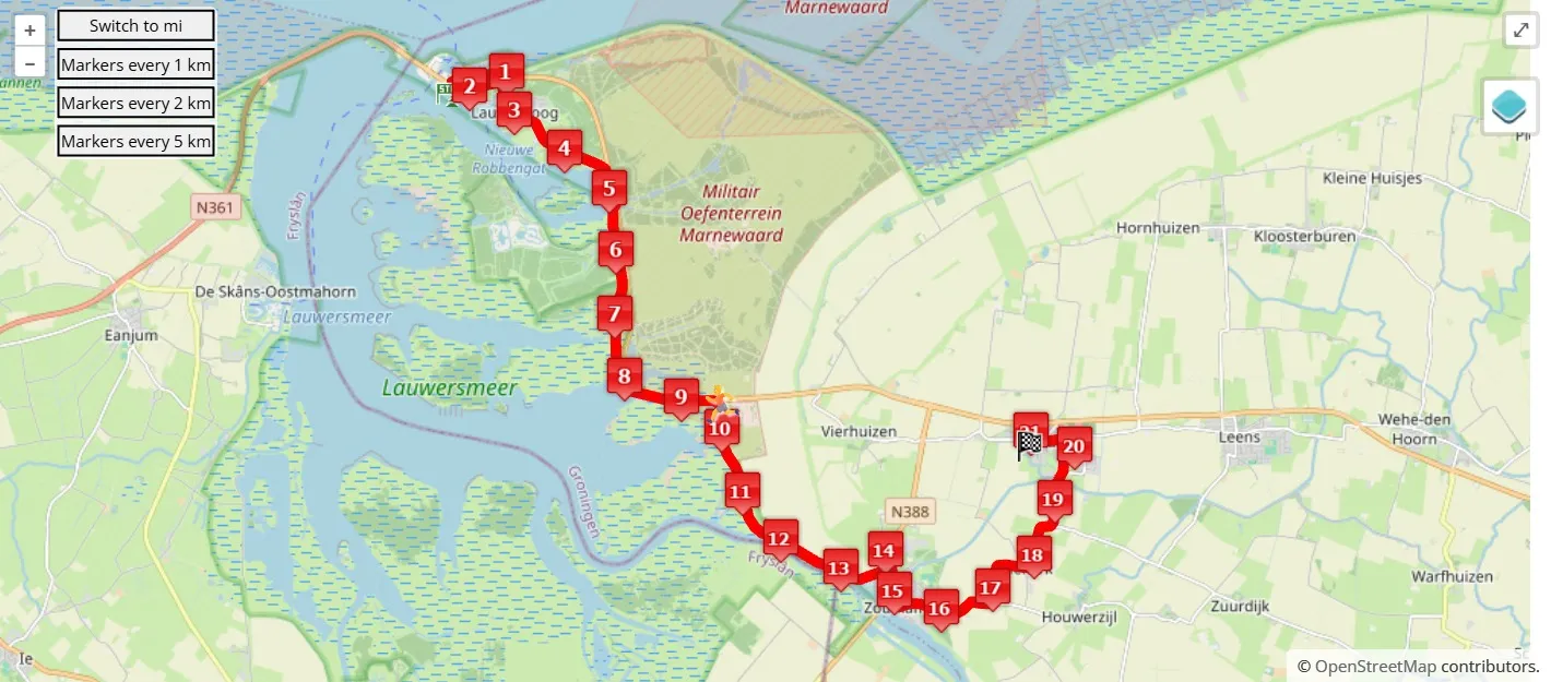race course map per Halve marathon Lauwersoog-Ulrum 2026