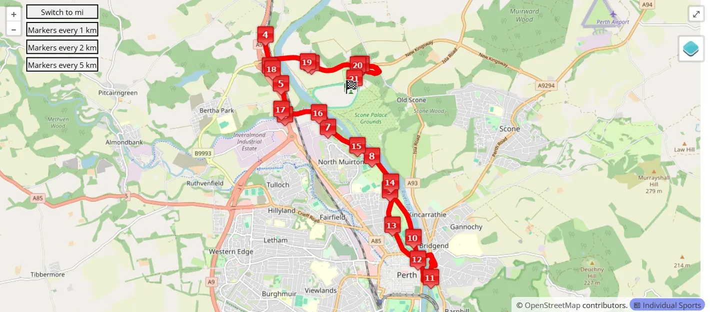 race course map per Perth Half Marathon 2026
