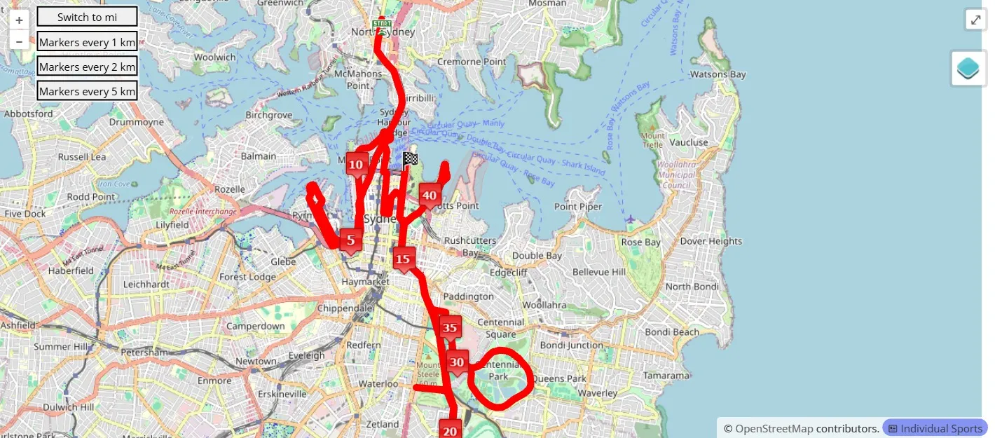 race course map per TCS Sydney Marathon 2026