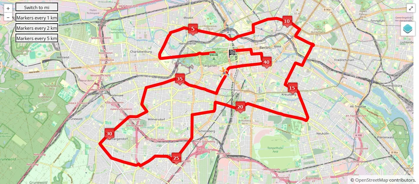 race course map per BMW Berlin-Marathon 2026
