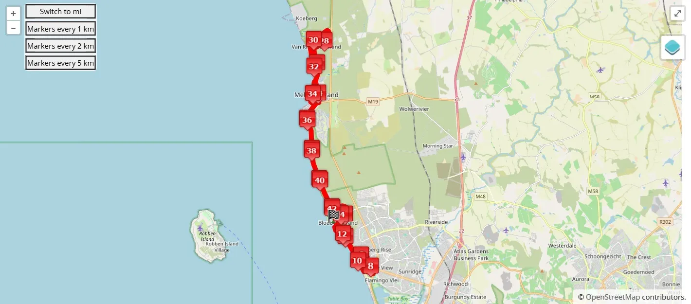 race course map per Intercare Blouberg Marathon 2026