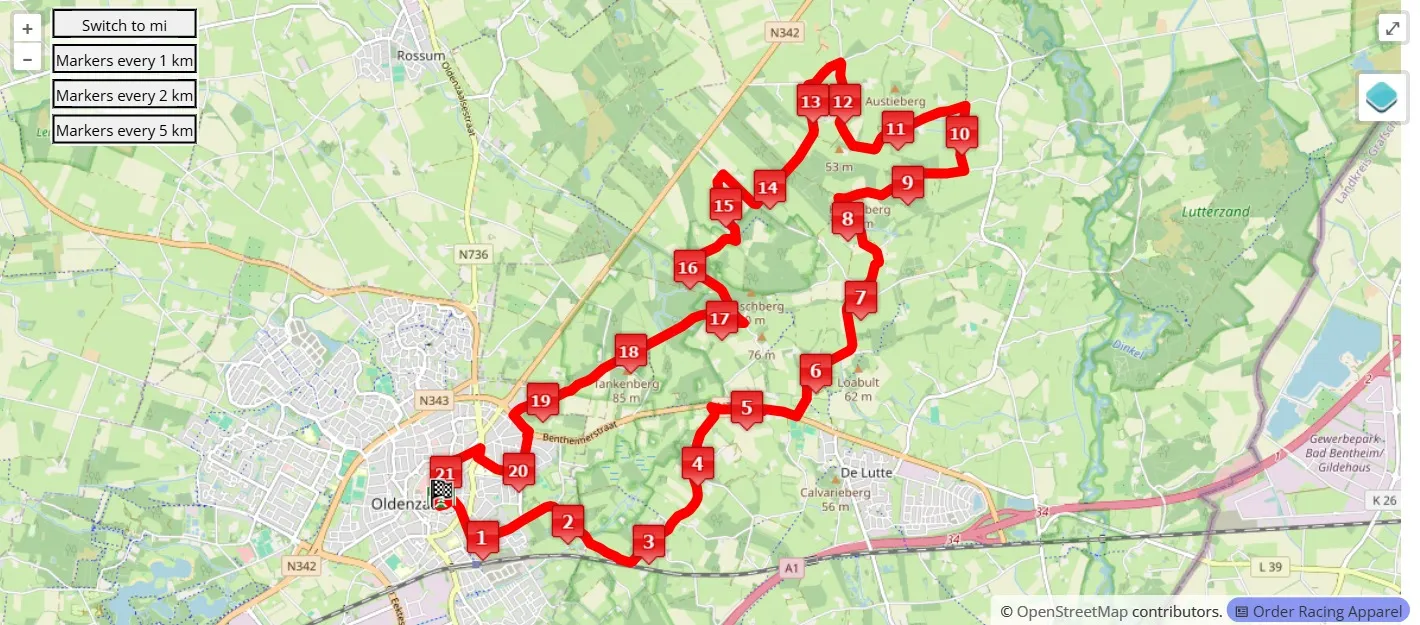 Interactive race course map with elevation profile Halve marathon Oldenzaal 2026