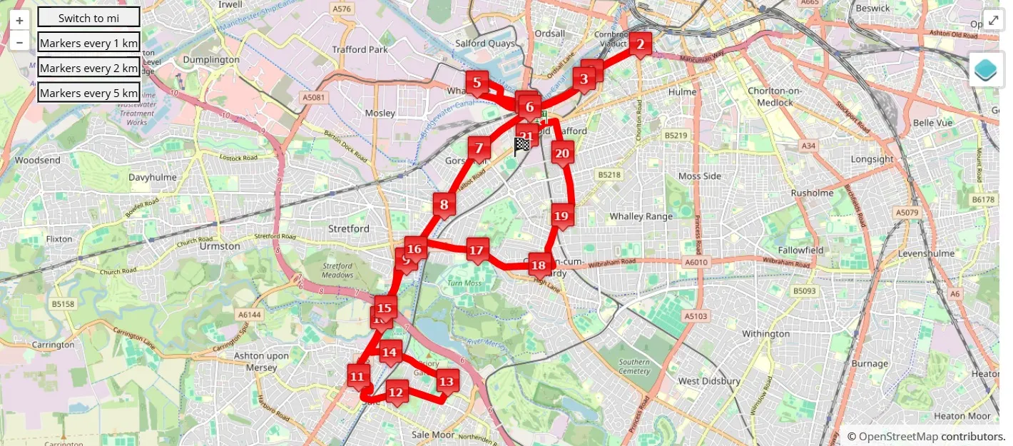 Interactive race course map with elevation profile Manchester Half Marathon 2026