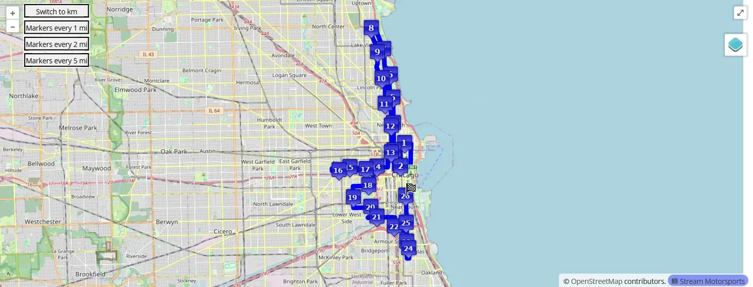 race course map per Bank of America Chicago Marathon 2026